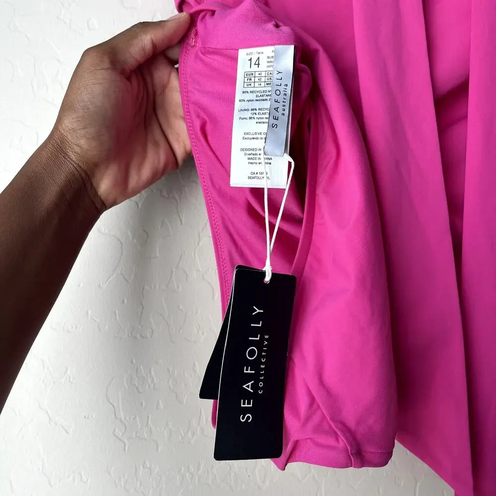NEW Seafolly Collective Hot Pink Halter Bandeau One Piece‎ Swimsuit Size 10